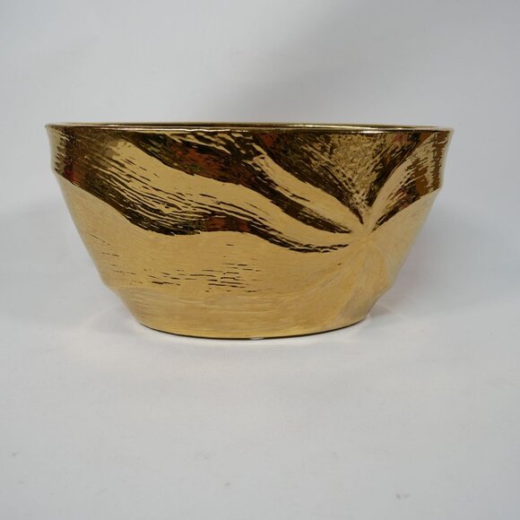 Gold Ceramic Decorative Bowl With Textured Design Oval Shape By DesignPac - Picture 4 of 6